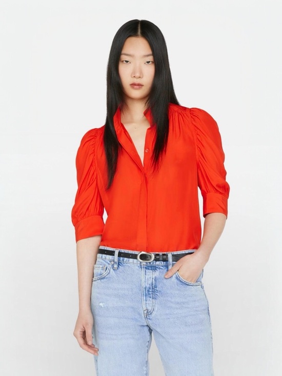 Frame Denim Tops - FRAME • Gillian Blouse in Red Orange